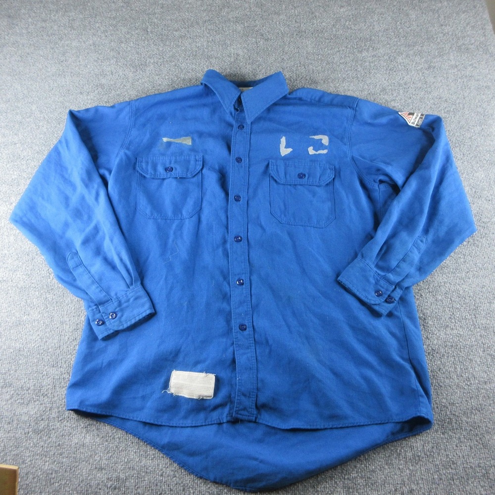 Bulwark FR Shirt Mens XL Blue Flame Resistant Long Sleeve Button Up Workwear